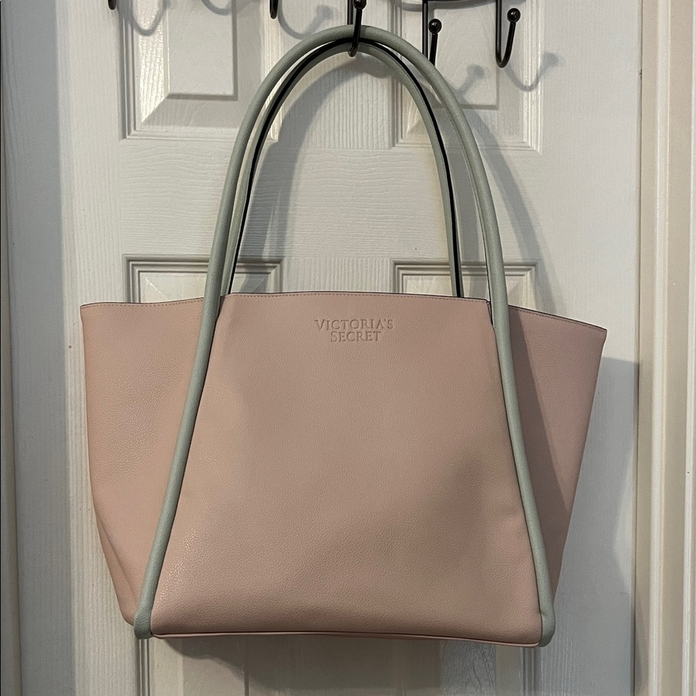 Victoria's Secret Blush Pink Tote with Mint Green Handles